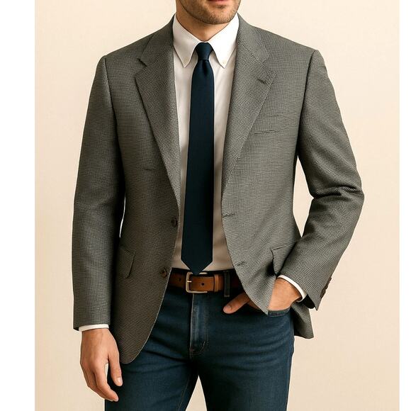 Ralph Lauren Other - Ralph Lauren 50R Houndstooth Plaid 2 Button Blazer $350  Silk&Wool Jacket Gray